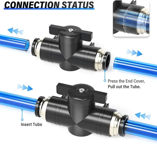 Miniatura 6 de TAILONZ PNEUMATIC BVU-1/4 OD válvula de bola de control de flujo de aire válvula de empuje para conectar el accesorio (paquete de 5)