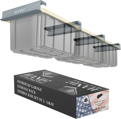 Miniatura 9 de Estante de almacenamiento de garaje con base en Estados Unidos, rieles de techo de metal resistente conectables, sistema de estantería de Negro