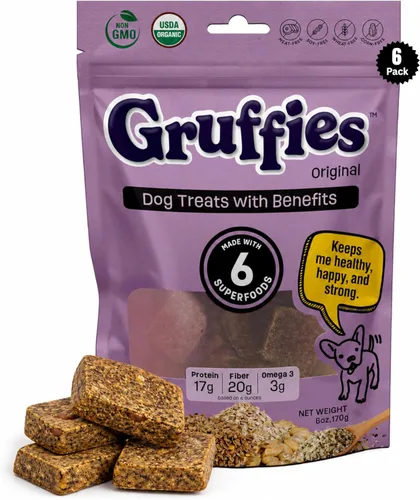 Miniatura 10 de Golosinas orgánicas para perros para el bienestar diario, sabor a mantequilla de maní con superalimentos, alto contenido de proteínas y omega-3