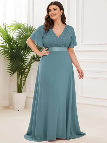 Miniatura 43 de Ever-Pretty Vestido formal para mujer, Navidad, Año Nuevo, cuello en V, gasa, talla grande, largo hasta el suelo, vestido de dama de honor