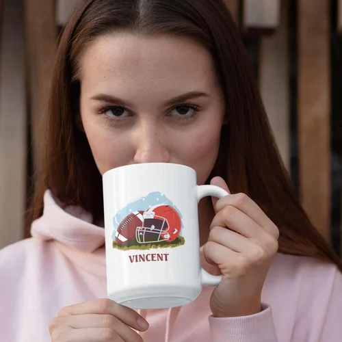 Miniatura 3 de Tazas personalizadas de gran fútbol americano, Personalizado elegir nombre taza de café de fútbol americano, Taza de té de fútbol personalizado