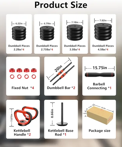 Miniatura 8 de Juego de mancuernas ajustables de 20 libras/35 libras/55 libras/70 libras/90 libras, juego de pesas 4 en 1, mancuernas, pesas rusas, pesas rusas, 35