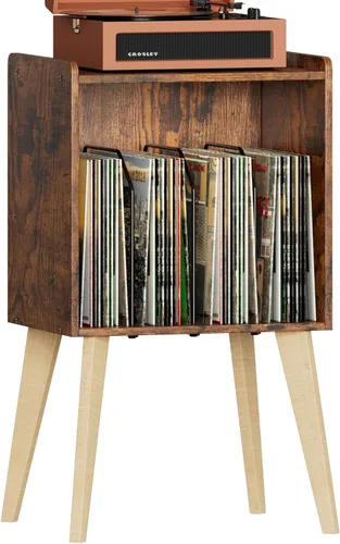 Miniatura 10 de Gannyfer Soporte para tocadiscos: soporte de almacenamiento de discos de vinilo de mediados de siglo con capacidad para hasta 160 álbumes, estante