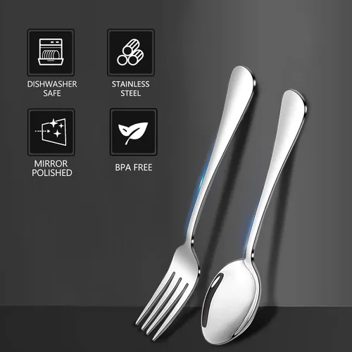 Miniatura 3 de Juego de tenedores y cucharas, 6 piezas de tenedores para ensalada de 6.7" y 6 piezas de cucharas para sopa de 6.7", juego de cubiertos de acero