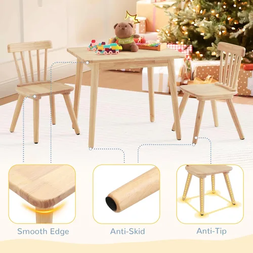 Miniatura 5 de Curipeer - Juego de mesa y 2 sillas Windsor para niños, juego de mesa y silla para niños y bebés de caucho con patas antideslizantes/diseño