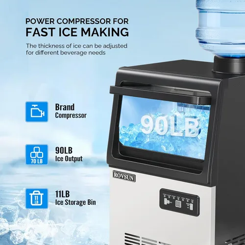 Miniatura 2 de ROVSUN Máquina de hielo de 90 libras/24 horas con 2 entradas de agua, máquina de hielo independiente y de encimera con contenedor de almacenamiento
