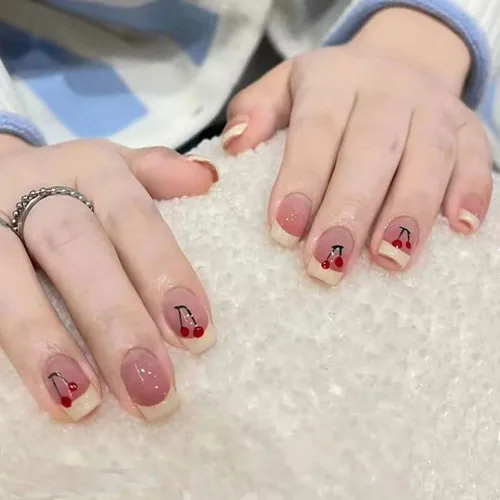 Miniatura 5 de Uñas postizas a presión medianas con forma de almendra, uñas falsas con puntas francesas y diseño de línea dorada, 24 piezas, uñas adhesivas