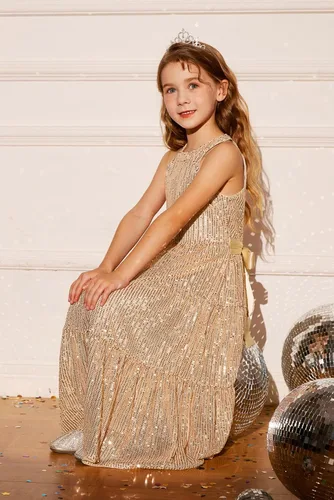 Miniatura 9 de GRACE KARIN Vestido de lentejuelas para niñas 2024, elegante, lindo, vestido largo de fiesta para niñas de 5 a 14 años