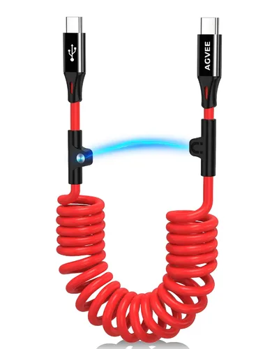 AGVEE - Cable de carga USB-C a USB-C enrollable corto de 1.52 m [Certificado USB-IF] 60 W PD cable de carga rápida para automóvil para iPhone 16/15