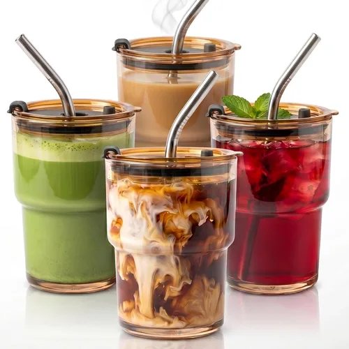 Miniatura 9 de Paquete de 2 vasos de vidrio con tapa y pajita de 13 onzas, lindo juego de tazas de café helado a granel, batido, jugo, matcha, té, capuchino, agua