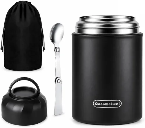 Miniatura 7 de Termo para alimentos y bebidas calientes, lonchera térmica, contenedor de alimentos aislado al vacío de 17 onzas con cuchara y bolsa con cordón