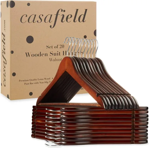 Miniatura 6 de Casafield - 20 Perchas de Traje de Madera de Nogal - Madera de Loto Premium con Muescas y Gancho Giratorio Cromado para Ropa de Vestir, Abrigos