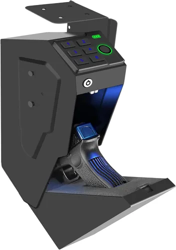 Caja fuerte biométrica montada para pistolas para mesita de noche, escritorio, junto a la cama, pared, camión - caja fuerte oculta para pistolas con