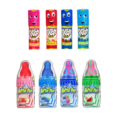 Miniatura 4 de Push Pop Paquete de fiesta – 10 chupones de paletas + paquete de fiesta de biberón – 10 paletas con salsa de azúcar en polvo – Variedad a granel