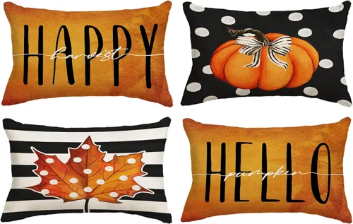 Miniatura 14 de Juego de 4 fundas de almohada de otoño de 12 x 12 pulgadas, fundas de almohada de calabazas de Acción de Gracias, fundas de cojín decorativas