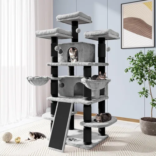 Miniatura 16 de Allewie Árbol de gato de 68 pulgadas/casa y torres para felinos grandes/poste rascador/árbol de escalada grande de varios niveles