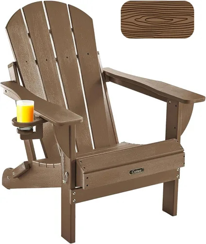 Miniatura 14 de Ciokea Silla Adirondack plegable con textura de madera, silla Adirondack para patio, resistente a la intemperie, silla de plástico para hoguera