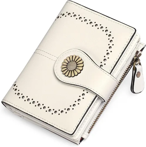 Miniatura 7 de SENDEFN Carteras pequeñas para mujer, con bloqueo RFID, de cuero, plegable, tarjetero con ventana de identificación, 1 blanco