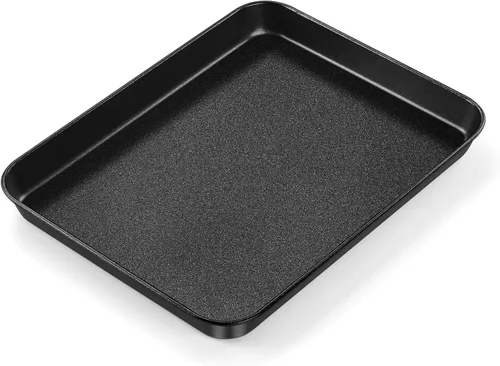 Miniatura 11 de Bandeja para horno tostador E-far, bandeja de 10.5x8x1 pulgadas antiadherente para hornear galletas, bandeja de hornear pequeña de acero al carbono