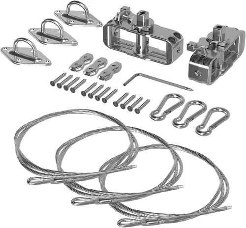 Miniatura 10 de Kit de accesorios para toldo, cable de tensión de acero de 24 pies (6 x 4) con kit de cabrestante, kit de instalación de parasoles para toldos plata