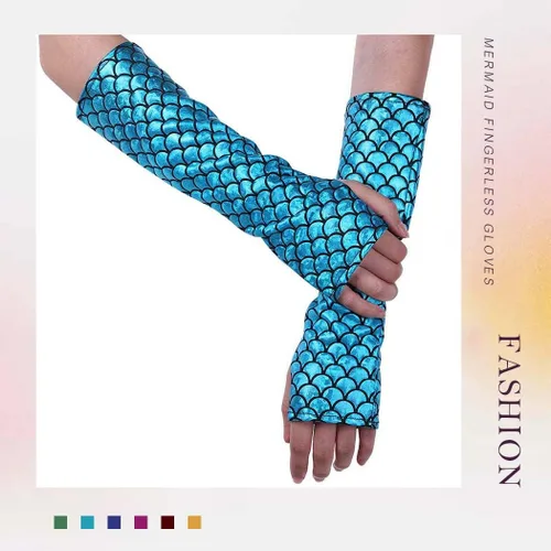 Miniatura 6 de RELBCY Guantes de escamas metálicas, guantes sin dedos, guantes largos para fiesta, accesorios de disfraces para mujeres y niñas