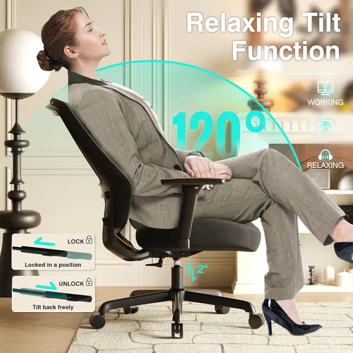 Miniatura 7 de ELABEST T96C Silla Ergonómica de Oficina en Casa, Silla de Escritorio de Malla para Computadora con Reposabrazos 4D, Soporte Lumbar Ajustable, Silla