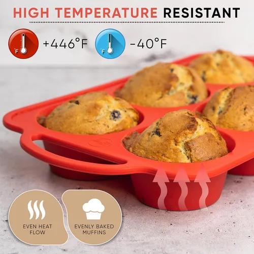 Miniatura 8 de BAKE BOSS Molde de silicona para magdalenas con asas, 6 tazas de tamaño regular, moldes de silicona perfectos para hornear recetas de muffins keto