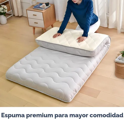 Miniatura 5 de Colchón de Futón Japonés para Suelo, 100% Espuma Cómoda de Alta Densidad, Colchón Plegable Engrosado de 3.5 Pulgadas, Tapete Tatami para Dormir, Gris