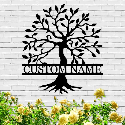 Miniatura 17 de Arte de pared personalizado del Árbol de la vida, decoración personalizada con apellido, letrero de metal para balcón exterior, arte de pared