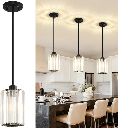 Miniatura 12 de Paquete de 2 luces colgantes para isla de cocina, modernas lámparas colgantes doradas, mini candelabro de cristal para isla de cocina, lámparas