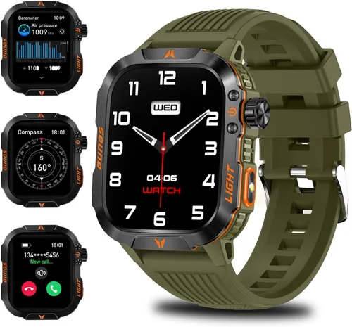 QTLLBT Reloj Inteligente Recibir/Hacer Llamadas Linterna LED Brújula Altitud 2.01HD Rastreador de Fitness Múltiples Carátulas de Reloj Más de 100