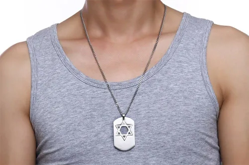 Miniatura 7 de Collar con colgante de estrella de David de acero inoxidable para hombre con símbolo religioso judío hexagonal, Acero inoxidable