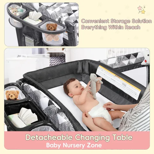 Miniatura 3 de Xilingol Moisés de bebé 5 en 1 junto a la cama, corralito portátil con mesa cambiadora, cuna de bebé con bolsa de transporte, moisés de colecho que