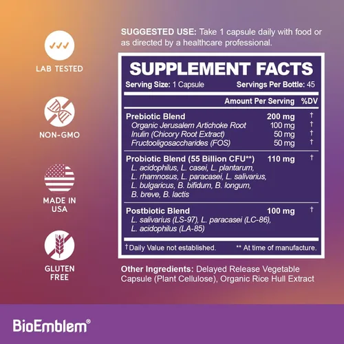 Miniatura 5 de BioEmblem Complejo triple de magnesio y probióticos para mujeres y hombres