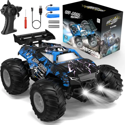 Auto de control remoto, camión de control remoto todo terreno para niños, camión recargable a control remoto con LED, 1:20, 6.2 mi/h, 2 motores, 2.4