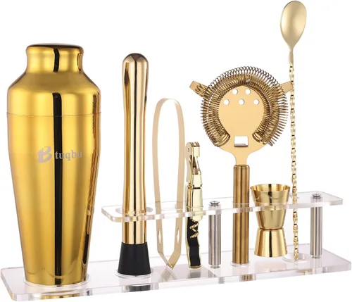 Juego de coctelera con soporte arcílico, kit de barman de mixología para mezclar bebidas | Juego de mixología con 7 herramientas de bar Kit de