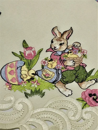 Miniatura 3 de Pastilla redonda de Pascua con conejo de Pascua y huevos en color marfil, tamaño 7 pulgadas