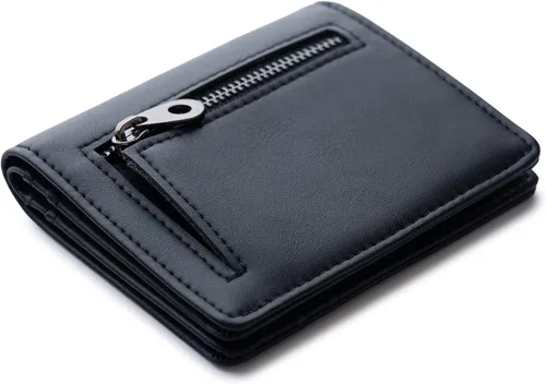Miniatura 3 de Alldaily Pequeña cartera RFID para mujer, delgada, compacta, plegable, con bolsillo, mini monedero de viaje para mujer, Negro -, Compacto