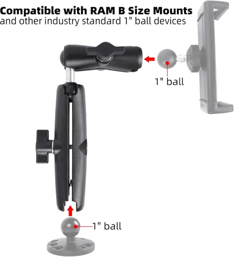 Miniatura 3 de Brazo de doble enchufe de doble extensión con adaptador de bola doble de 1 pulgada compatible con montaje de tamaño RAM B y otros dispositivos