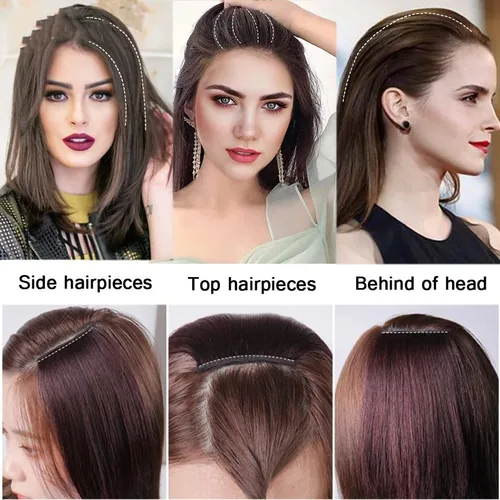 Miniatura 7 de Extensión de cabello sintético sin costuras con clip para cabello fino para mujeres, 7.9 in, marrón claro