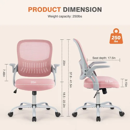 Miniatura 2 de Sweetcrispy Silla ejecutiva gerencial de oficina en casa, silla giratoria de malla ergonómica ajustable con respaldo medio, brazos abatibles, cómodo