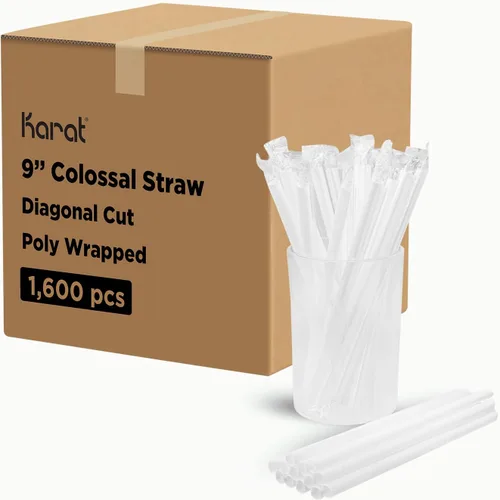 Karat Pajitas Boba de 9 pulgadas (0.394 in de diámetro), envueltas en poliéster, colores sólidos surtidos (blanco)