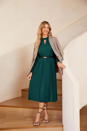 Miniatura 7 de JASAMBAC Vestido midi plisado de manga larga para mujer