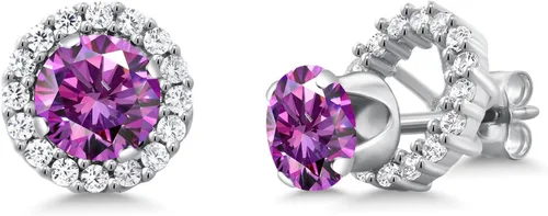 Miniatura 125 de Gem Stone King Aretes redondos de plata de ley 925 de 0.236 in con piedra natal extraíble para mujer