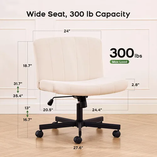 Miniatura 2 de LukkDys Silla cruzada con ruedas, silla de escritorio con patas cruzadas anchas, cómoda silla de tocador de tela para el hogar, oficina, dormitorio