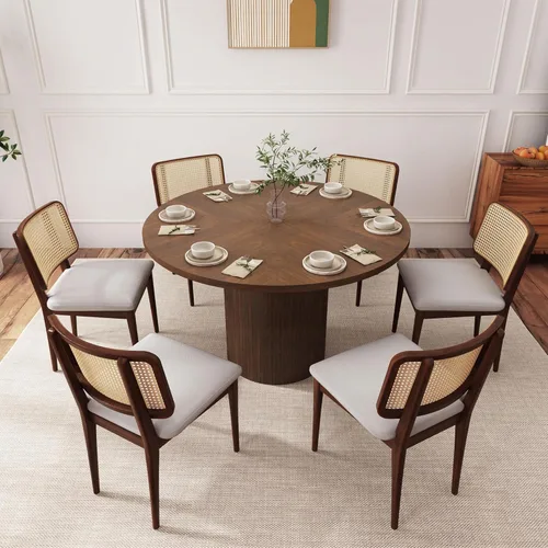 Miniatura 6 de Mesa de comedor redonda de 47 pulgadas, mesa de comedor acanalada de granja, mesa de comedor redonda pequeña de madera moderna para cocina, sala