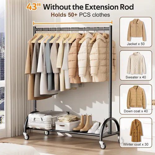 Miniatura 9 de MISSLO Perchero resistente con ruedas y perchero para colgar ropa, paquete de 2