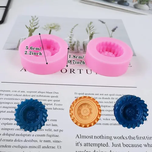 Miniatura 5 de Rainmae Moldes de silicona para autos de carreras, molde redondo 3D para fondant, molde de silicona con forma de rueda de camión, molde de caramelo