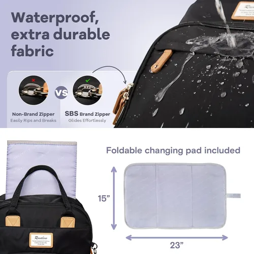 Miniatura 7 de RUVALINO Mochila para Pañales - Bolsa de Bebé Expandible con hasta 50% Más de Capacidad - Bolsa de Artículos Esenciales para Bebé con Cambiador