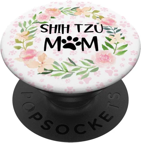 Proud Shih Tzu Mom Paw Print - Soporte para teléfonos y tabletas, diseño de perro con texto "Dog Race", color rosa y melocotón, Negro